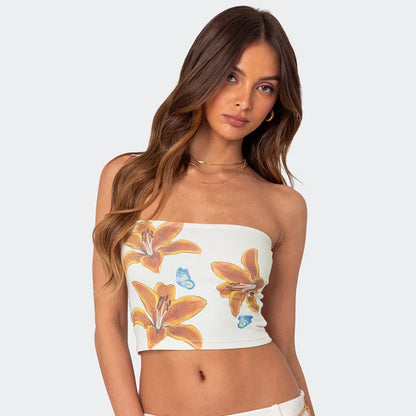 Sexy Tube Top Floral Print Bralette Mujer Mini Lenceria Femenina Ladies Bandeau Top Strapless Bra For Women Underwear Bustier