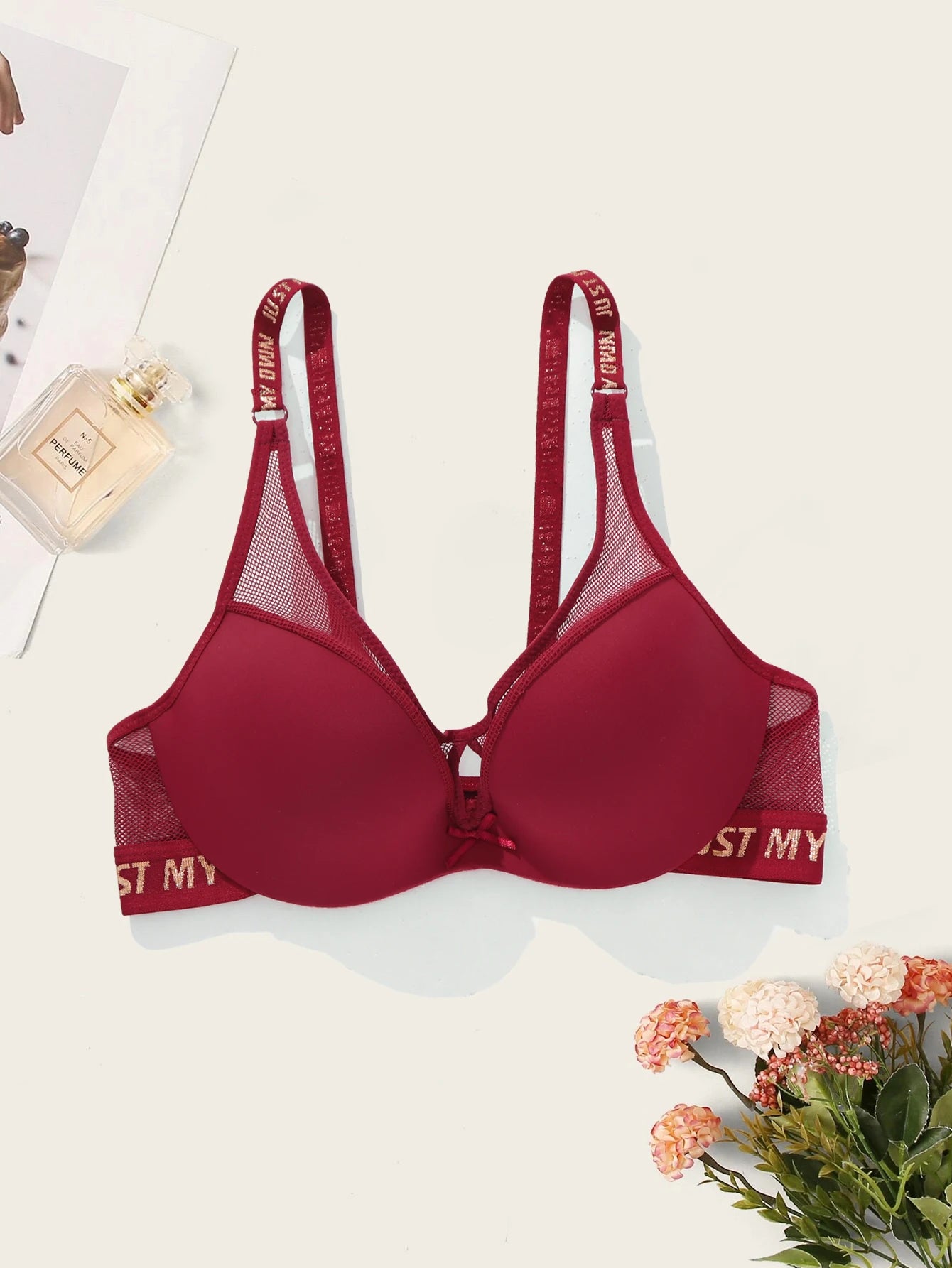 BEAUWEAR Fashion Letter Print Bra for Woman Push Up Bra with wire Mesh Underwear Breathable 75B 80B 85B 90B