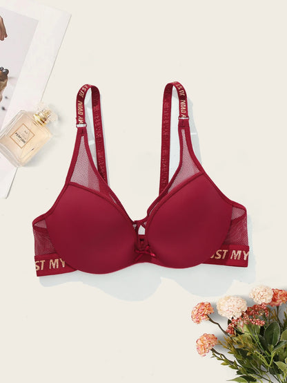BEAUWEAR Fashion Letter Print Bra for Woman Push Up Bra with wire Mesh Underwear Breathable 75B 80B 85B 90B