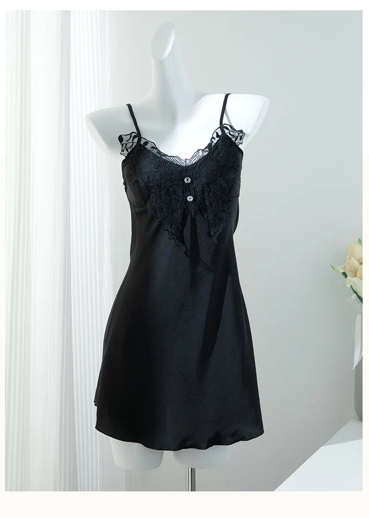 Sexy Lace Nighty&Robe Set Nightgown Silky Satin Home Dress Lounge Wear Summer Female Sleepwear Kimono Bathrobe Gown Lingerie