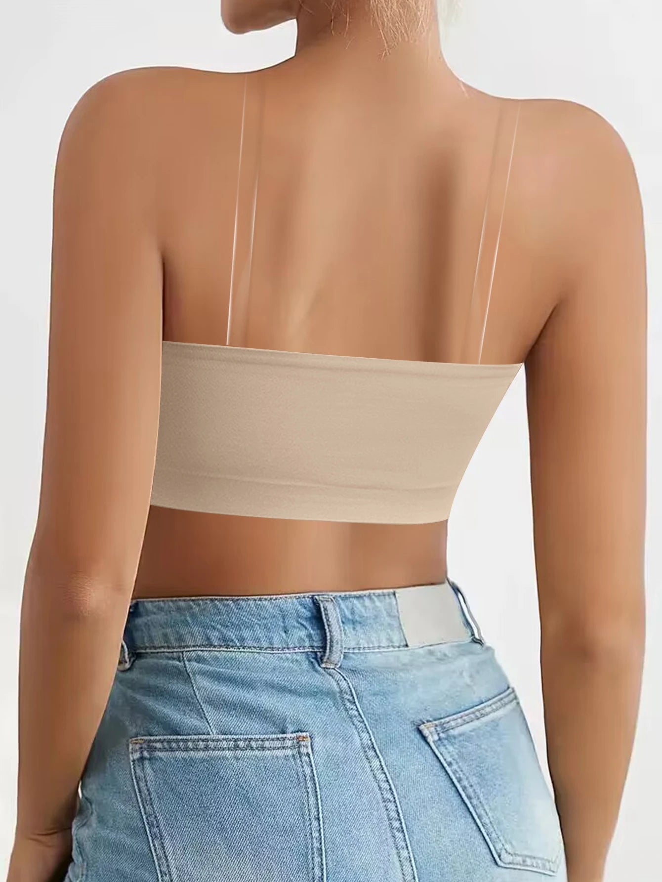 Women's Tube Top Bra Strapless Non-Padded Bra with Clear Straps Bandeau Bralette Bra