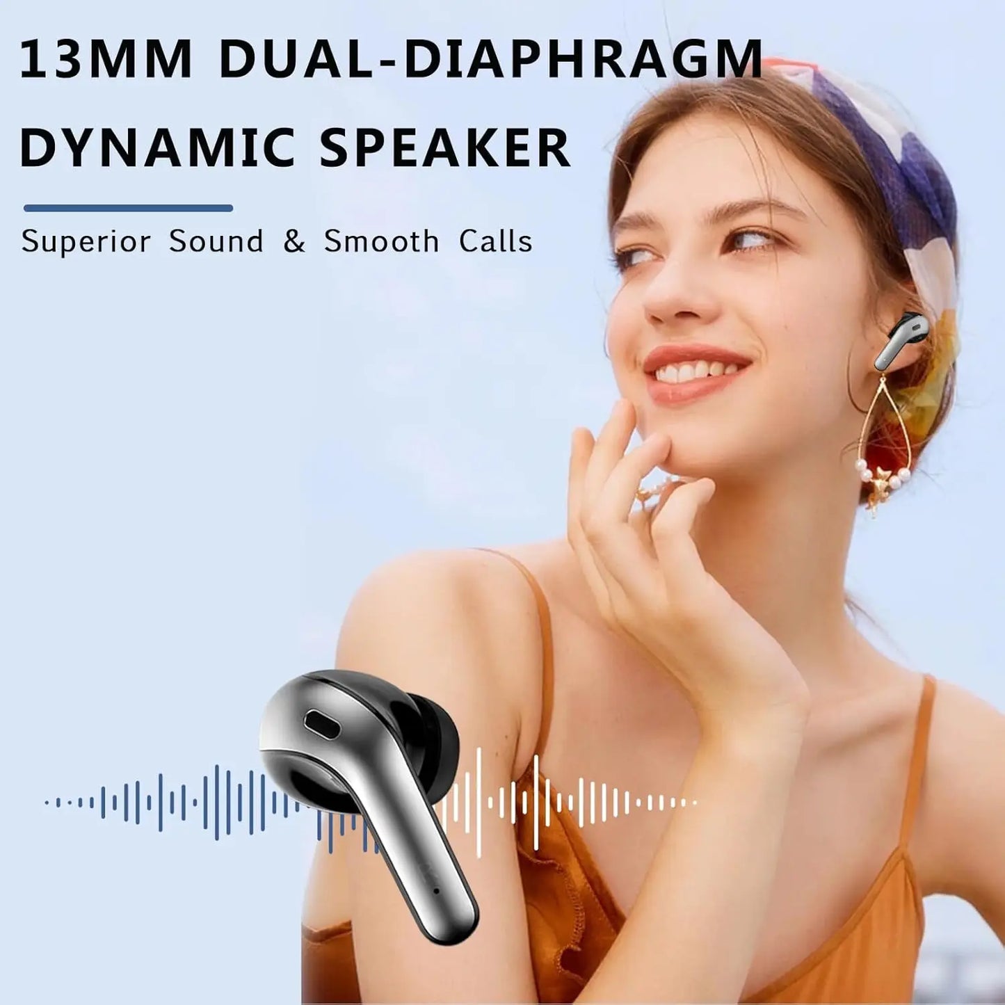 Bluetooth Earbuds V5.3, 45H Playtime, LED Display, Bluetooth Headphones with Mic, Touch Control, IPX5 Waterproof