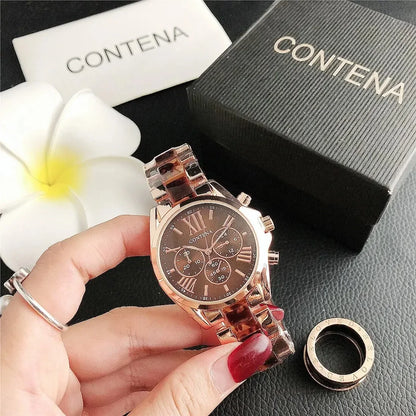 The New Watch Is Made of Ceramic Macaron Adhesive Alloy and Geneva Three Eyed Six Needle Decorative Women's Fashion Quartz