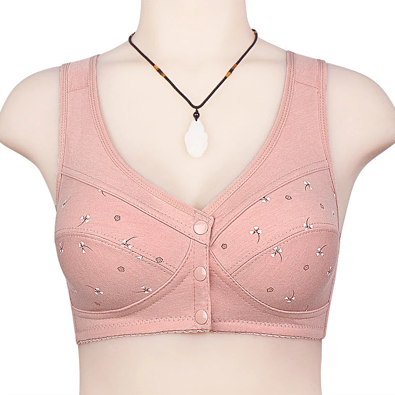 Bra Cotton Women Wire Free Bras Front Closure Brassiere Female Confortable Underwear Everyday Large Bust 52BC 50BC Cup