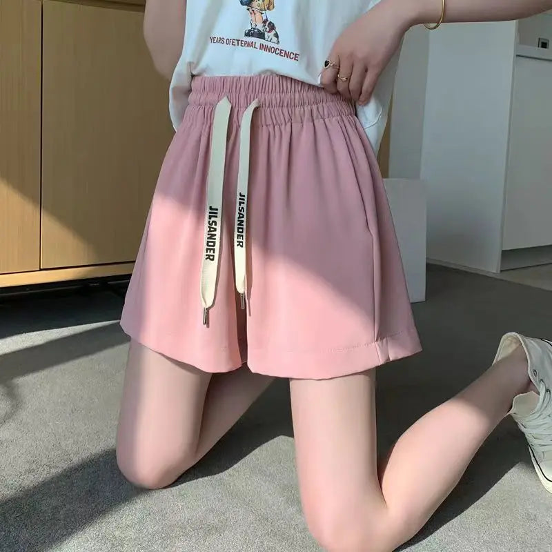Shorts for Women Home Elastic Waist Short Pants Woman Pink Loose Elegant Classic Trend Baggy 2024 Hot Fashion Clothing Outfits