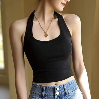 Women Halter Neck Tube Camis Sexy Backless Black White Tank Tops Streetwear Vest Female Crop Top Summer Basic T-shirts Ladies
