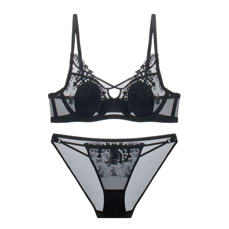 BANERDANNI Modest French Bra Set - Lace Minimizer Bust Reducer with Steel Ring Rabbit-Ear Slimming Support & Discreet Coverage