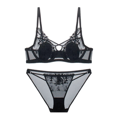 BANERDANNI Modest French Bra Set - Lace Minimizer Bust Reducer with Steel Ring Rabbit-Ear Slimming Support & Discreet Coverage