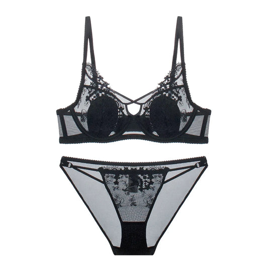 BANERDANNI Modest French Bra Set - Lace Minimizer Bust Reducer with Steel Ring Rabbit-Ear Slimming Support & Discreet Coverage