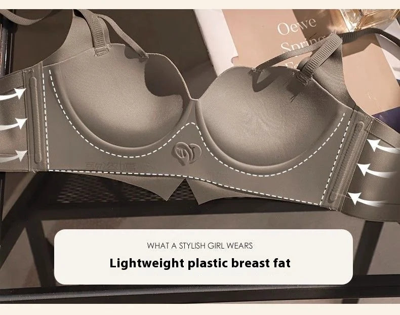 Women's Bra Lifting Non-marking Gathering Show Large Half Cups to Collect Side Breasts to Prevent Sagging Non-steel Ring Bra