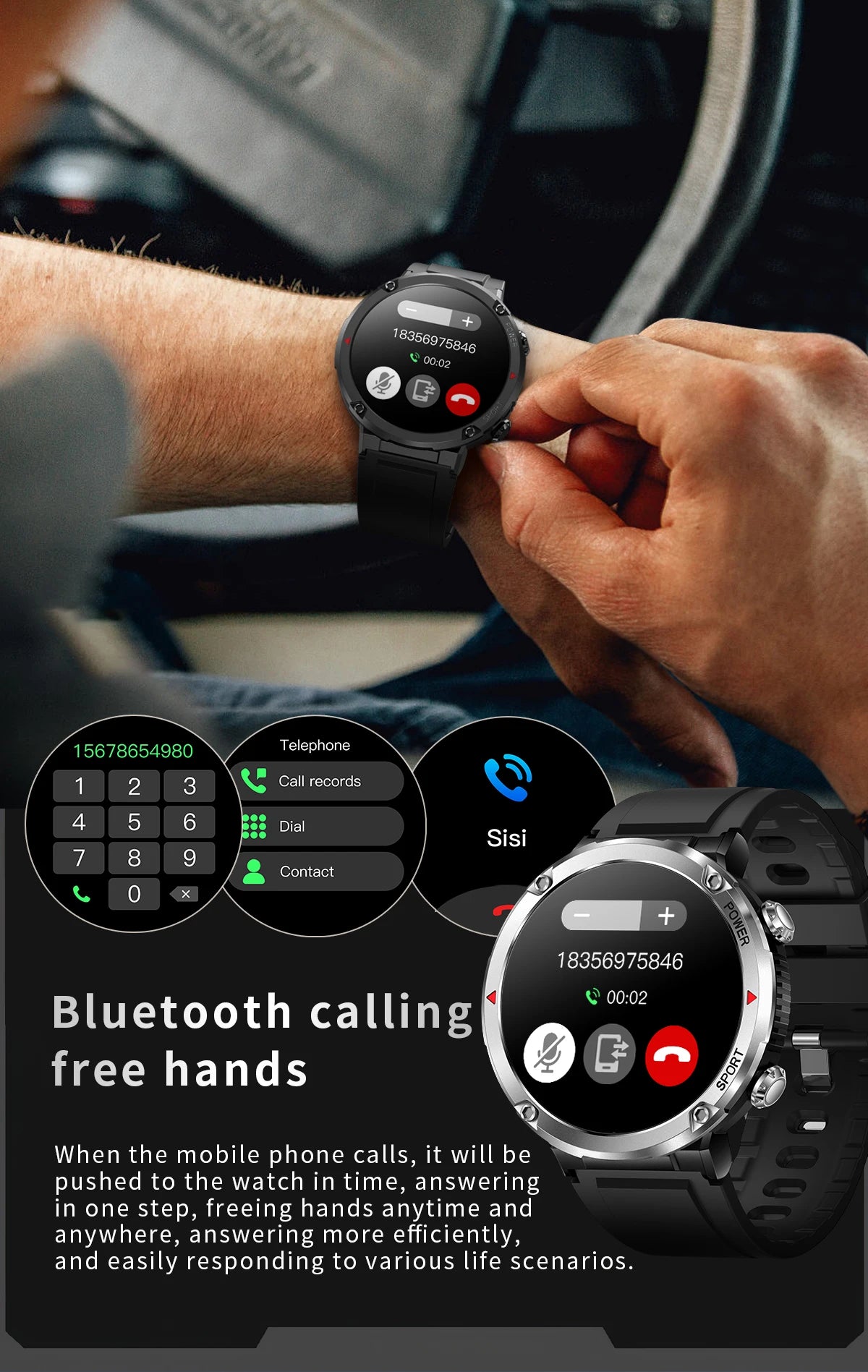 Smart Watch 1.6inch 400*400 Round Screen Bluetooth Call Heart Rate Hi-Fi Speakers IP68 Waterproof Sport Tracket Smartwatch