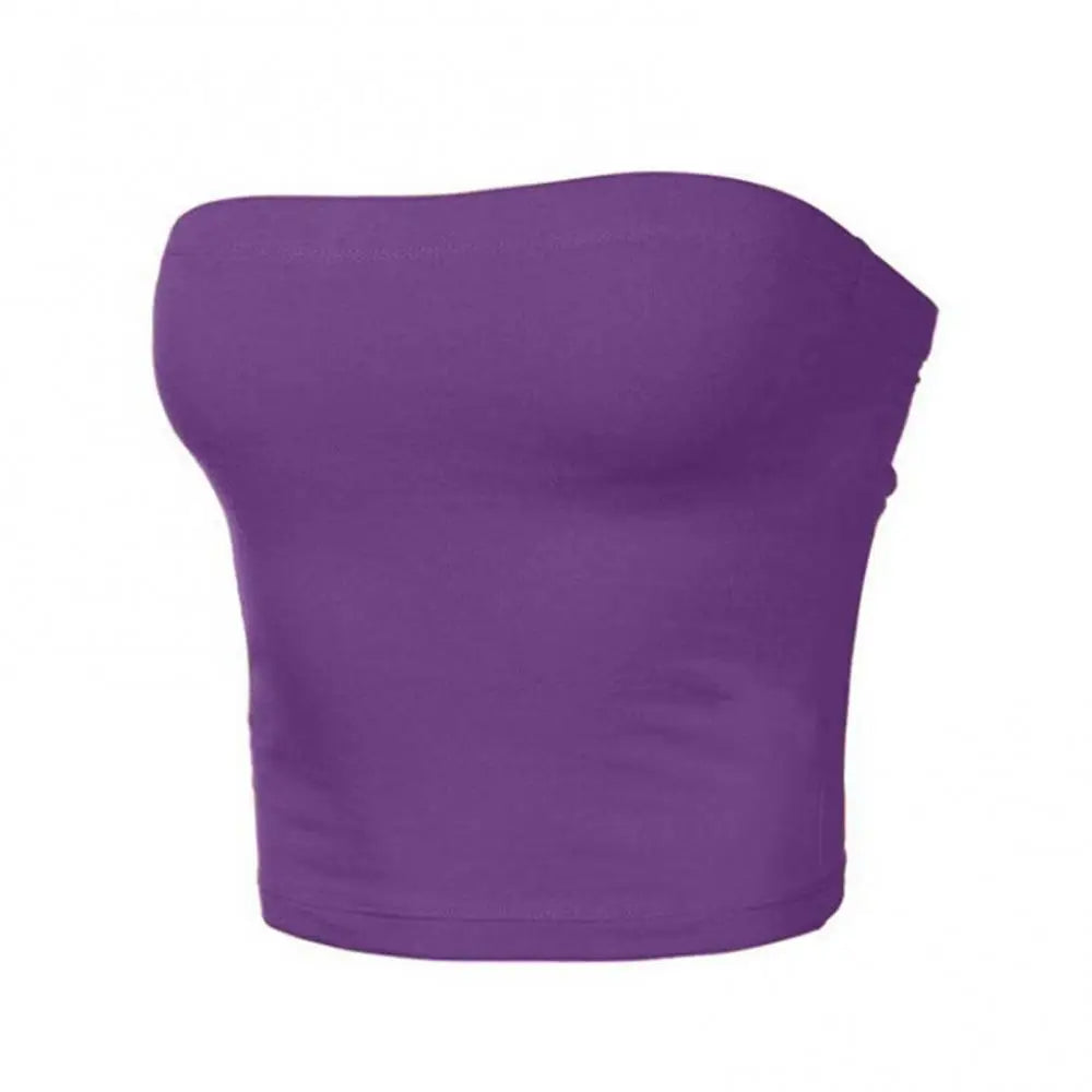 Women Tube Top Sexy Bodycon Crop Tube Top Solid Stretchy Tube Top Casual Every Day Tops Women's Strapless Cropped Mini Bustier