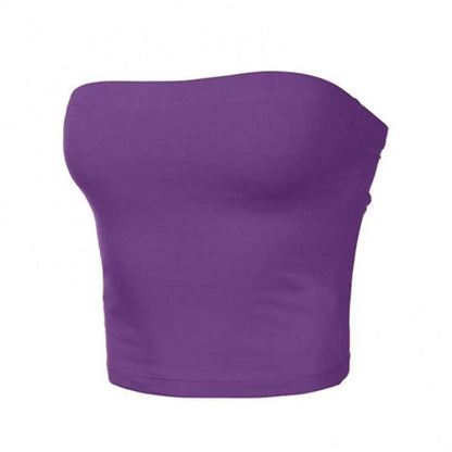 Women Tube Top Sexy Bodycon Crop Tube Top Solid Stretchy Tube Top Casual Every Day Tops Women's Strapless Cropped Mini Bustier