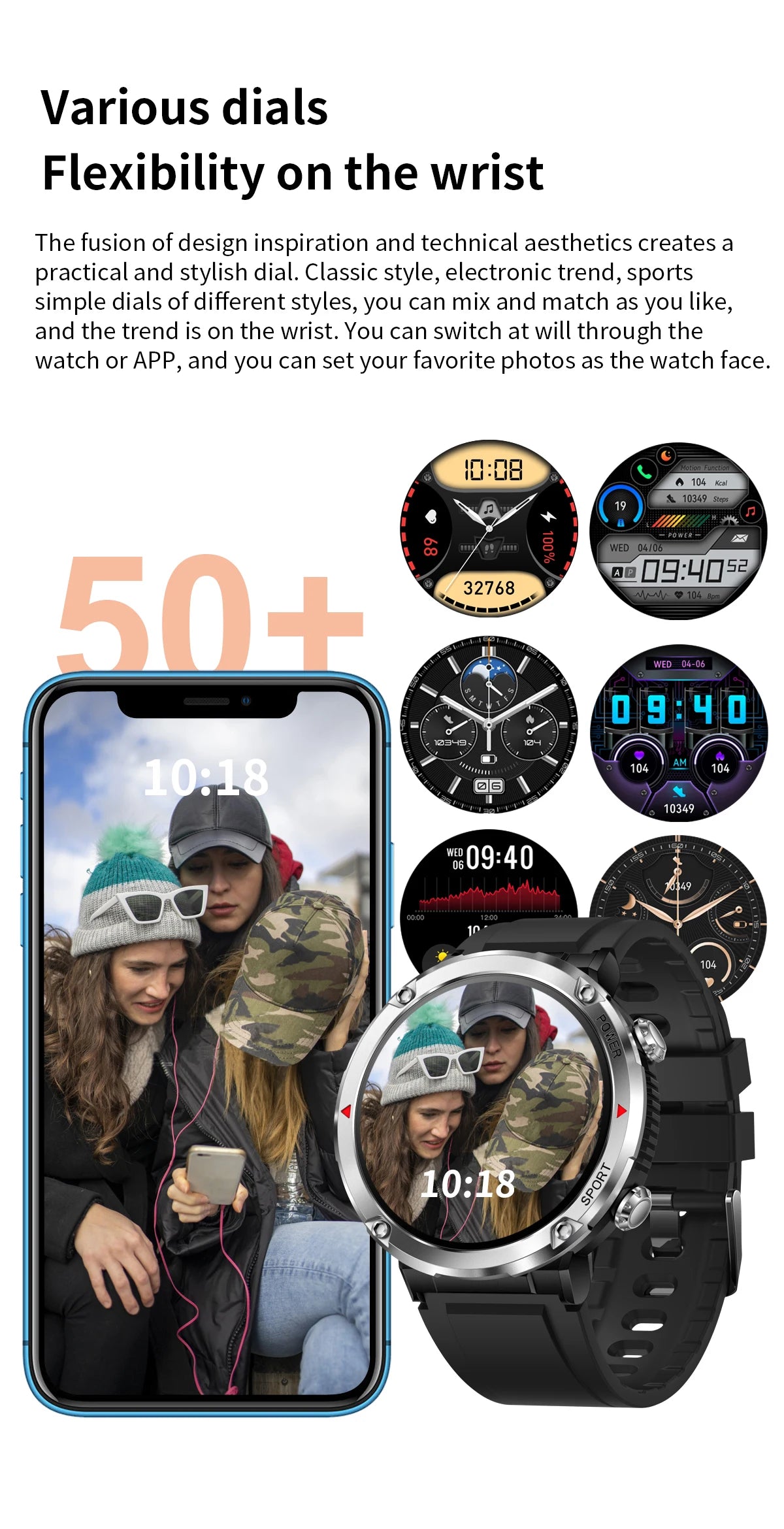 Smart Watch 1.6inch 400*400 Round Screen Bluetooth Call Heart Rate Hi-Fi Speakers IP68 Waterproof Sport Tracket Smartwatch