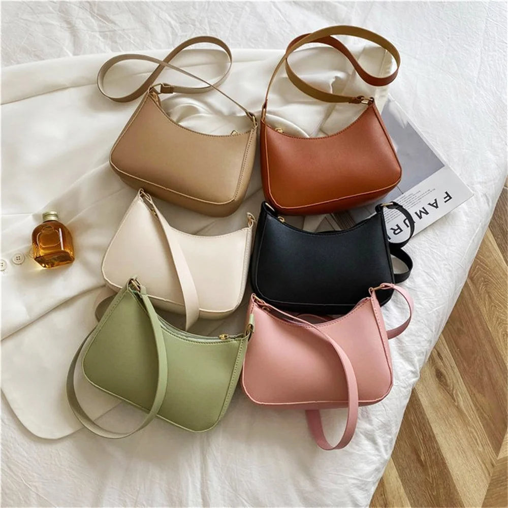Women's Fashion Handbags Retro Solid Color PU Leather Shoulder Underarm Bag Casual Women  Handbags Designer Bag