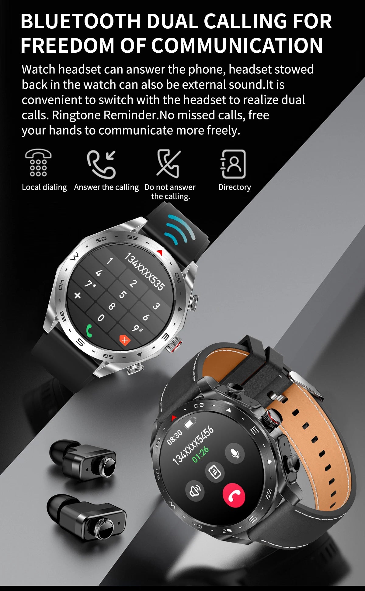 2025 New Smart Watch with TWS Earbuds 1.52 Inch AMOLED IP67 Waterproof Bluetooth Calls MP3 Music Smartwatch for Men Android iOS