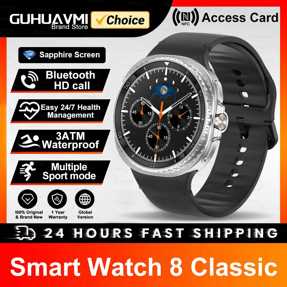 2025 NEW Smart Watch 8 Classic 46mm 1.43" AMOLED Screen IP68 Waterproof Sports Smartwatch BT Call Watch 7 Upgraded for Men Women