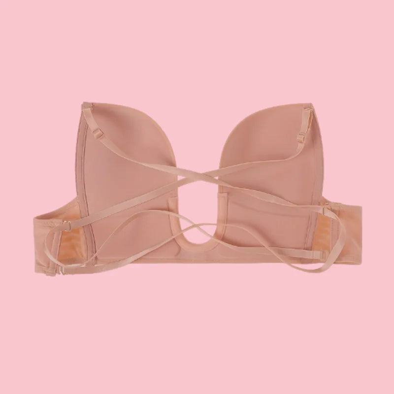Womens Low Back Bra Wire Lifting Deep U Shaped Plunge Backless Bra with Multiway Convertible Clear Straps Body Shaper Lingeres