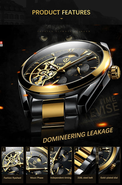 Relogio Masculino Tevise Mens Watches Top Brand Luxury Tourbillon Automatic Mechanical Watch Men Full Steel Waterproof Watches