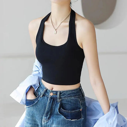 Women Halter Neck Tube Camis Sexy Backless Black White Tank Tops Streetwear Vest Female Crop Top Summer Basic T-shirts Ladies