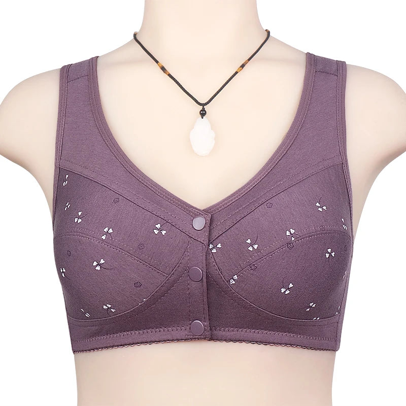 Bra Cotton Women Wire Free Bras Front Closure Brassiere Female Confortable Underwear Everyday Large Bust 52BC 50BC Cup