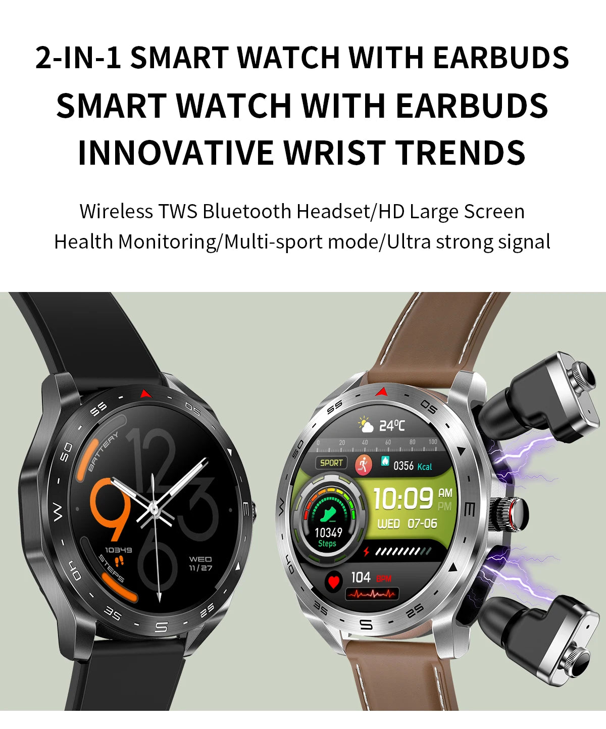 2025 New Smart Watch with TWS Earbuds 1.52 Inch AMOLED IP67 Waterproof Bluetooth Calls MP3 Music Smartwatch for Men Android iOS