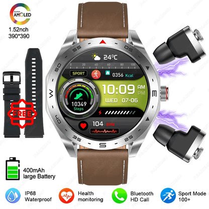 2025 New Smart Watch with TWS Earbuds 1.52 Inch AMOLED IP67 Waterproof Bluetooth Calls MP3 Music Smartwatch for Men Android iOS