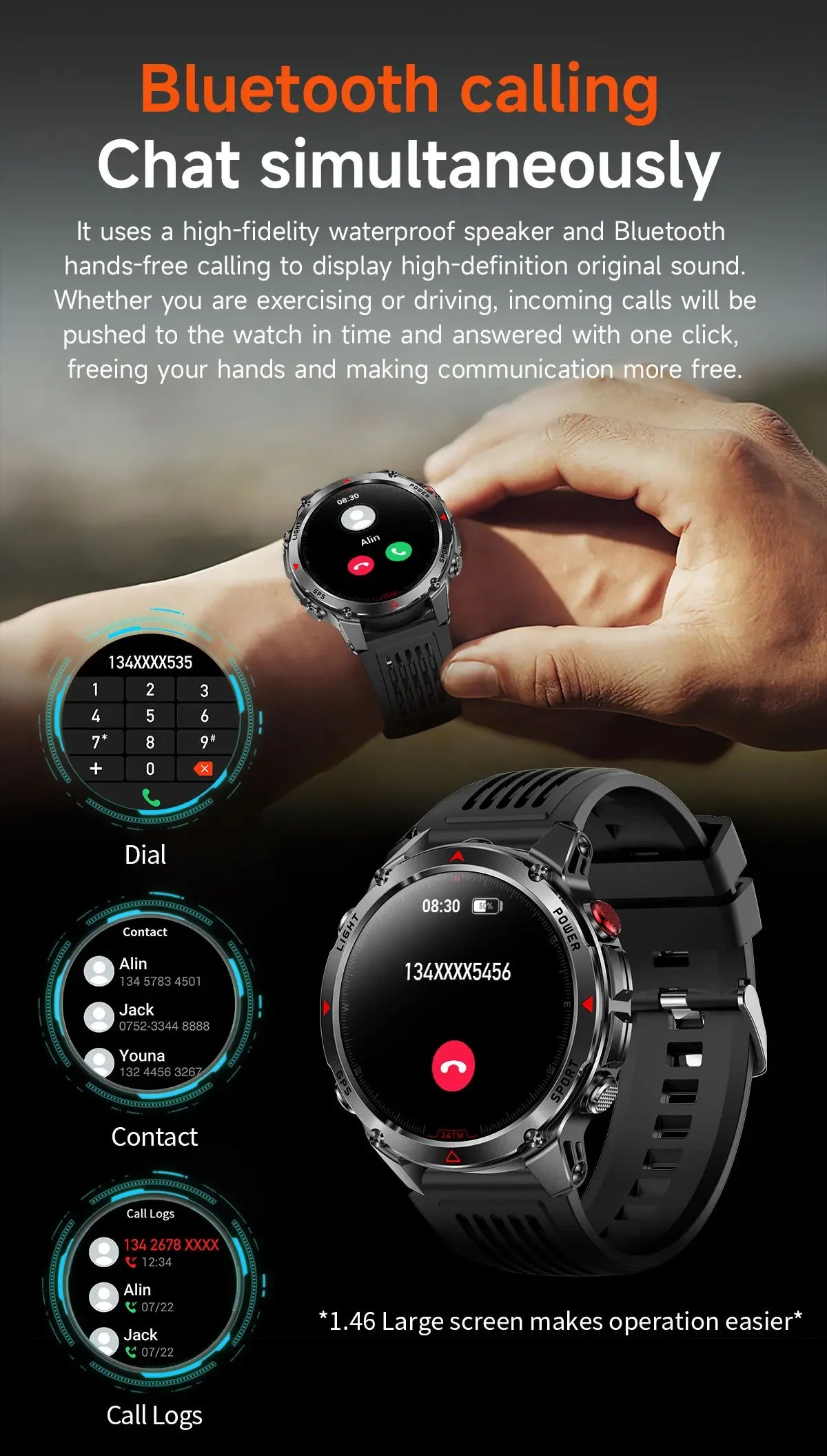 2025New Smart Watch For Men 1.46'' 360*360 HD AMOLED Color Display Voice Call Compass LED Sports Fitness Waterproof Watch Ladies
