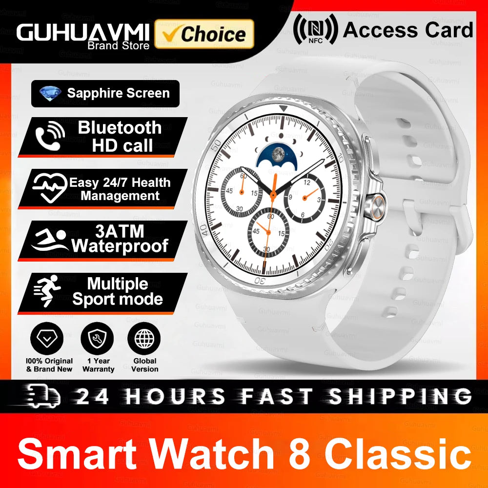 2025 NEW Smart Watch 8 Classic 46mm 1.43" AMOLED Screen IP68 Waterproof Sports Smartwatch BT Call Watch 7 Upgraded for Men Women