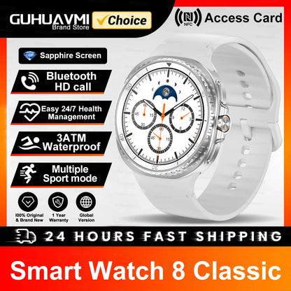 2025 NEW Smart Watch 8 Classic 46mm 1.43" AMOLED Screen IP68 Waterproof Sports Smartwatch BT Call Watch 7 Upgraded for Men Women